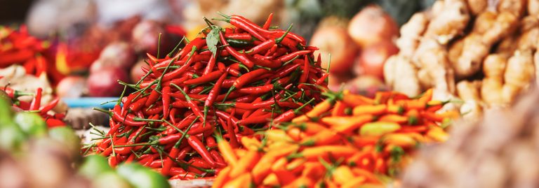 Red chili at vegetable market in Hanoi, Vietnam