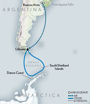 Map of Antarctic Cruise Adventure small ship expedition