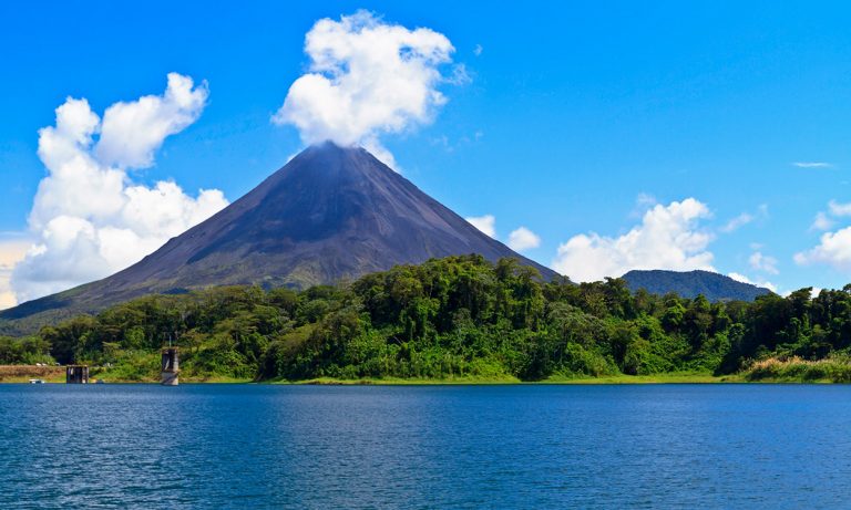 Arenal Volcano on shores of Lake Arenal, Costa Rica