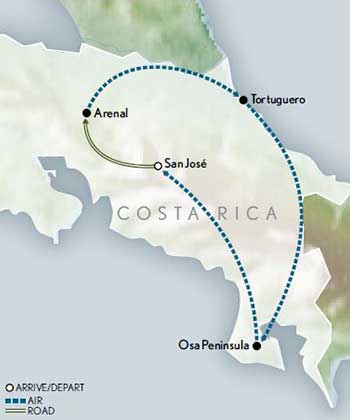 Map of Tailor Made Costa Rica Tour