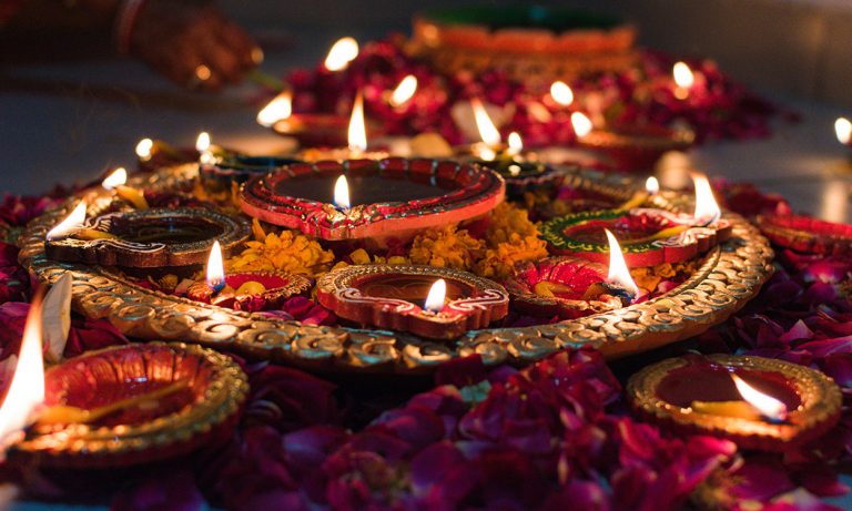 Diyas lit for Diwali, India