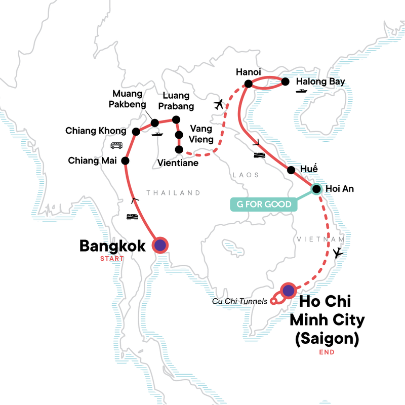 Map of Thailand, Laos & Vietnam Adventure Tour