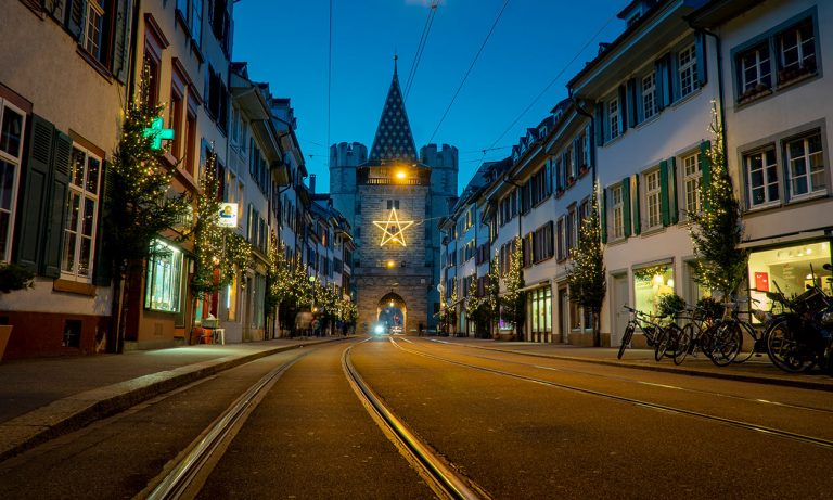 The Spalentor in Basel at Christmas