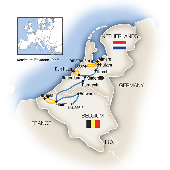 Map of Belgium & Holland in the Spring river cruise