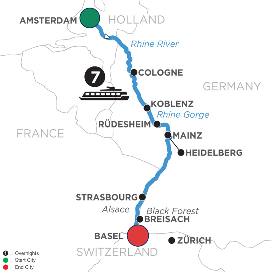 Map of Festive Time on the Romantic Rhine river cruise