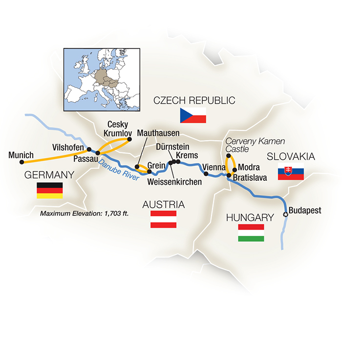 Map of Heart of the Danube river cruise