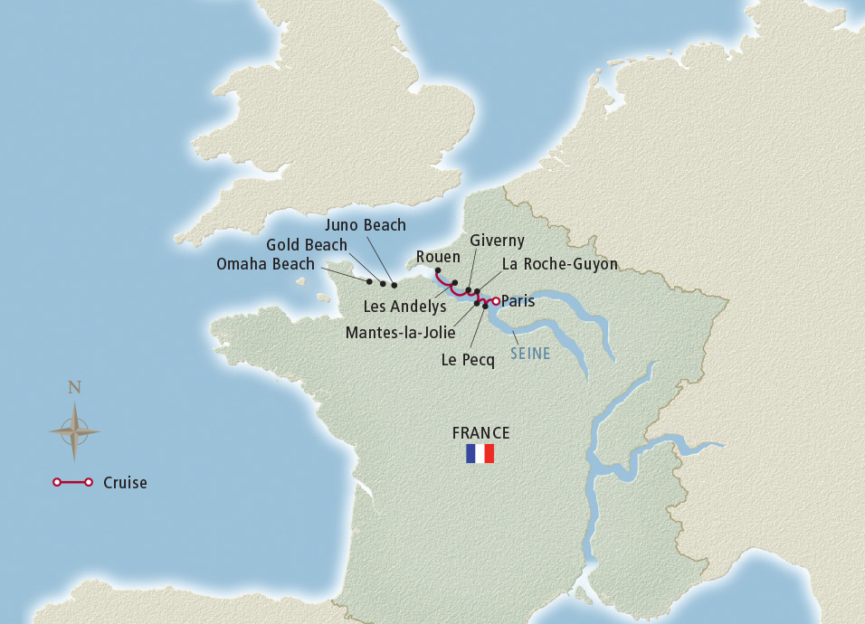 Map of Paris & the Heart of Normandy river cruise