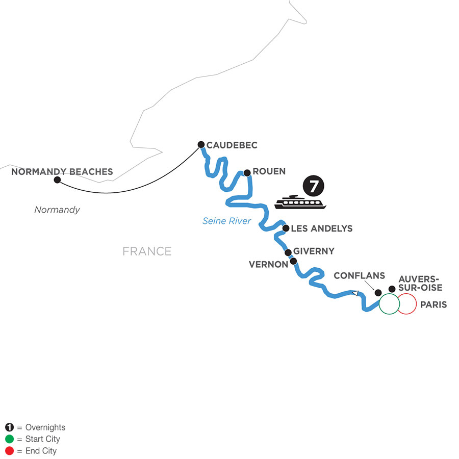 Map of Paris to Normandy river cruise