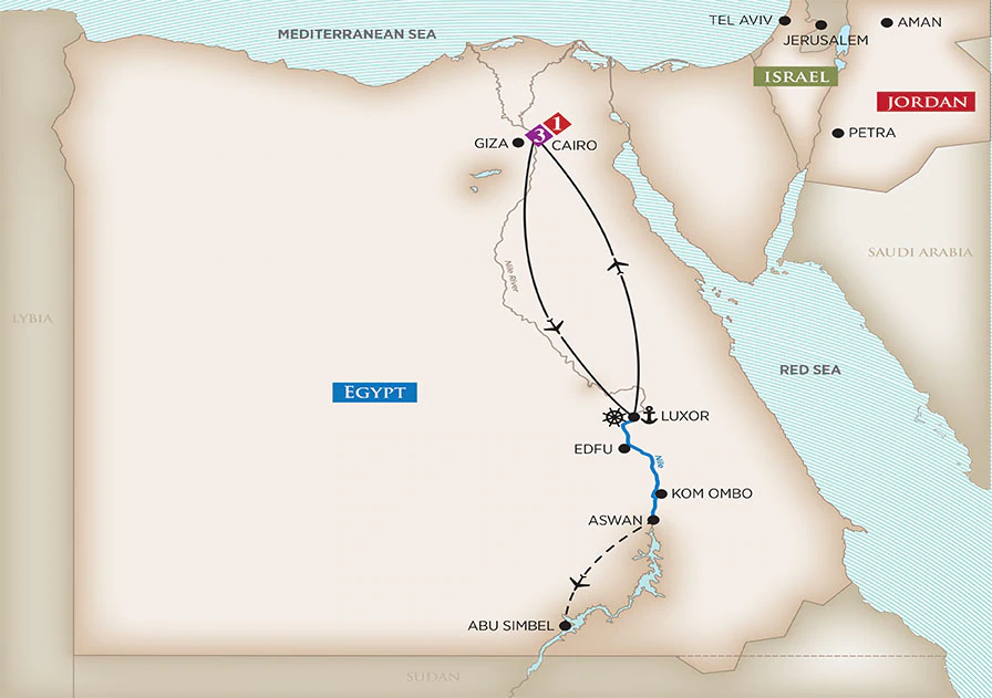 Map of Secrets of Egypt & the Nile river cruise