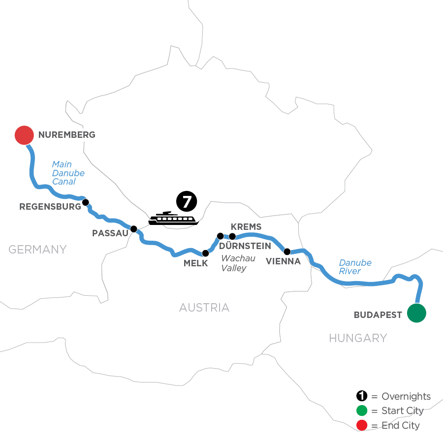 Map of The Blue Danube Discovery river cruise